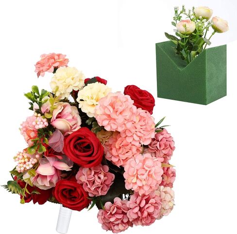Woohome 15 PCS Floral Foam DIY Flower Arrangement Kit, Green Foam for Artificial Flowers, Foam Floral Handle Bouquet Holders, Floral Tapes Party Decoration, Wedding Aisle Flowers in Saudi Arabia