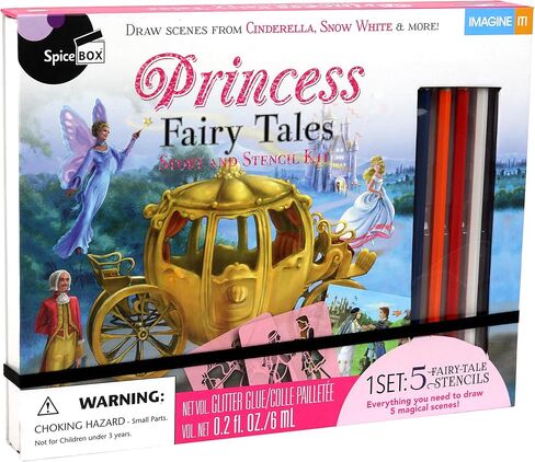 SpiceBox Princess Fairy Tail Drawing Art Stencil Kit for Kids, Children’s Fun Activity Set, 5 Fairy Tale Stories to Draw in Kuwait