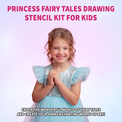 SpiceBox Princess Fairy Tail Drawing Art Stencil Kit for Kids, Children’s Fun Activity Set, 5 Fairy Tale Stories to Draw in Kuwait