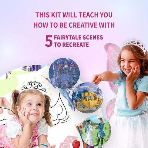 SpiceBox Princess Fairy Tail Drawing Art Stencil Kit for Kids, Children’s Fun Activity Set, 5 Fairy Tale Stories to Draw in Kuwait