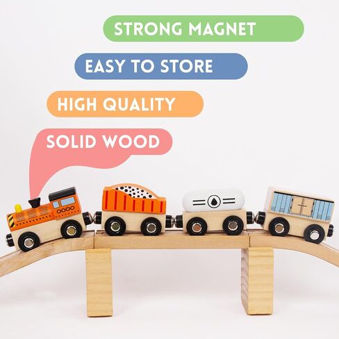 مجموعات سيارات القطار الخشبية من WoodenEdu للأطفال الصغار، مجموعات مغناطيسية للعبة القطار تناسب بريو وتوماس وميليسا ودوغ، للأطفال للأولاد والبنات من عمر 3 4 5 سنوات in Kuwait