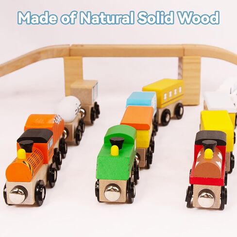 مجموعات سيارات القطار الخشبية من WoodenEdu للأطفال الصغار، مجموعات مغناطيسية للعبة القطار تناسب بريو وتوماس وميليسا ودوغ، للأطفال للأولاد والبنات من عمر 3 4 5 سنوات in Kuwait