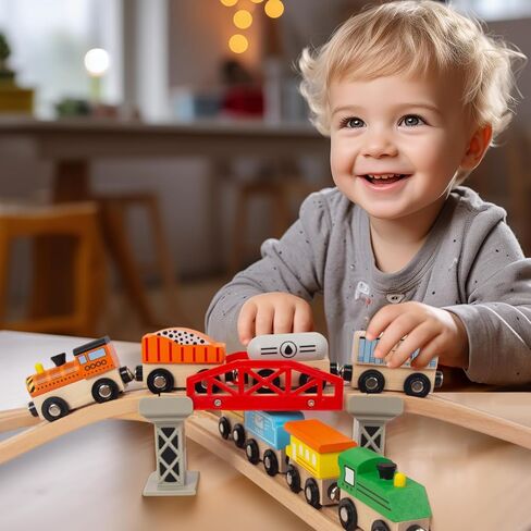 مجموعات سيارات القطار الخشبية من WoodenEdu للأطفال الصغار، مجموعات مغناطيسية للعبة القطار تناسب بريو وتوماس وميليسا ودوغ، للأطفال للأولاد والبنات من عمر 3 4 5 سنوات in Kuwait