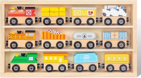 مجموعات سيارات القطار الخشبية من WoodenEdu للأطفال الصغار، مجموعات مغناطيسية للعبة القطار تناسب بريو وتوماس وميليسا ودوغ، للأطفال للأولاد والبنات من عمر 3 4 5 سنوات in Kuwait