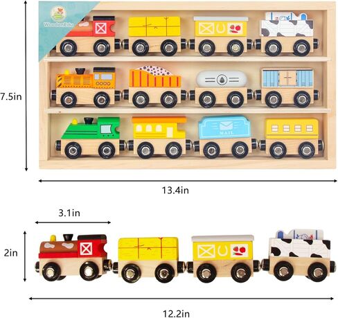 مجموعات سيارات القطار الخشبية من WoodenEdu للأطفال الصغار، مجموعات مغناطيسية للعبة القطار تناسب بريو وتوماس وميليسا ودوغ، للأطفال للأولاد والبنات من عمر 3 4 5 سنوات in Kuwait