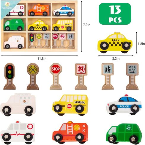مجموعات سيارات القطار الخشبية من WoodenEdu للأطفال الصغار، مجموعات مغناطيسية للعبة القطار تناسب بريو وتوماس وميليسا ودوغ، للأطفال للأولاد والبنات من عمر 3 4 5 سنوات in Kuwait