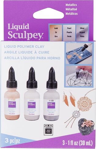 Polyform Liquid Sculpey Liquid Polymer Oven-Bake Clay, Metallic Sampler Pack, Three 1  oz. bottles included, Gold, Pearl and Silver, Great for jewelry, holiday, DIY in Saudi Arabia
