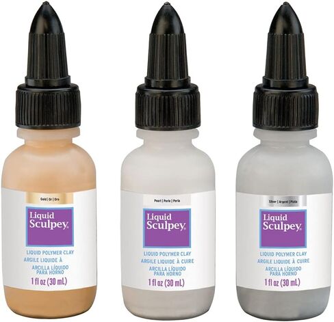 Polyform Liquid Sculpey Liquid Polymer Oven-Bake Clay, Metallic Sampler Pack, Three 1  oz. bottles included, Gold, Pearl and Silver, Great for jewelry, holiday, DIY in Saudi Arabia