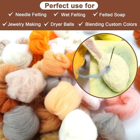 Misscrafts 72 قطعة إبرة التلبيد الصوف الألياف الغزل الصوف المتجول 3 جرام/حزمة للمواد الحرفية DIY الغزل اليد الصوف التلبيد (24 لونا) in Kuwait