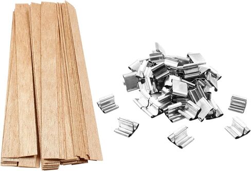 50 قطعة من الفتائل الخشبية لصنع الشموع من Litoexpe، فتائل شموع خشبية متشققة بدون دخان مقاس 5.9 × 0.5 بوصة مع 50 قطعة من نوى الشموع، فتائل خشبية لصنع شموع الصويا بنفسك (50 مجموعة) in Kuwait