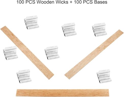 50 قطعة من الفتائل الخشبية لصنع الشموع من Litoexpe، فتائل شموع خشبية متشققة بدون دخان مقاس 5.9 × 0.5 بوصة مع 50 قطعة من نوى الشموع، فتائل خشبية لصنع شموع الصويا بنفسك (50 مجموعة) in Kuwait