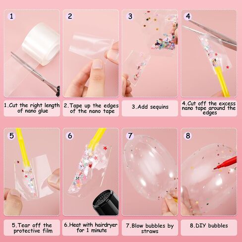 دراجون فلاي دريمز مجموعة فقاعات شريط نانو، عبوة من 2 بالون فقاعات بلاستيكي سحري بشريط نانو، مجموعة الحرف اليدوية ذاتية الصنع، هدايا الحفلات ولعبة فيدجيت للاطفال والبنات والاولاد والبالغين in Kuwait