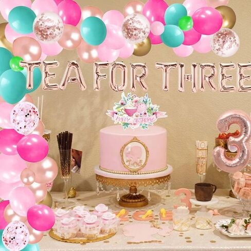 الشاي لثلاثة بالونات، لافتة للإعلان عن حفلات الزفاف، حفلات ما قبل الزواج ودور الشاي الشاي الشاي شاي عالي الشاي ليتس بارتي موضوع عيد الميلاد الثالث دش الطفل لوازم الديكور in Kuwait