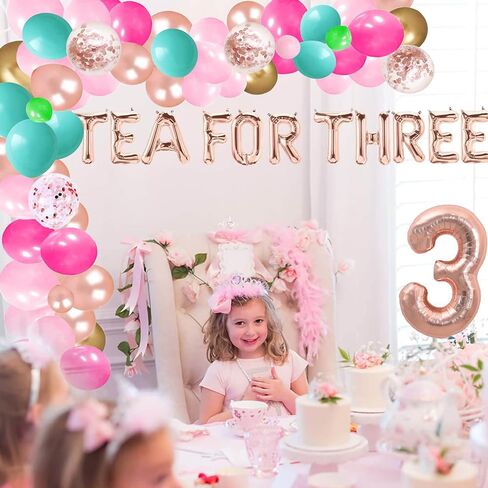 الشاي لثلاثة بالونات، لافتة للإعلان عن حفلات الزفاف، حفلات ما قبل الزواج ودور الشاي الشاي الشاي شاي عالي الشاي ليتس بارتي موضوع عيد الميلاد الثالث دش الطفل لوازم الديكور in Kuwait