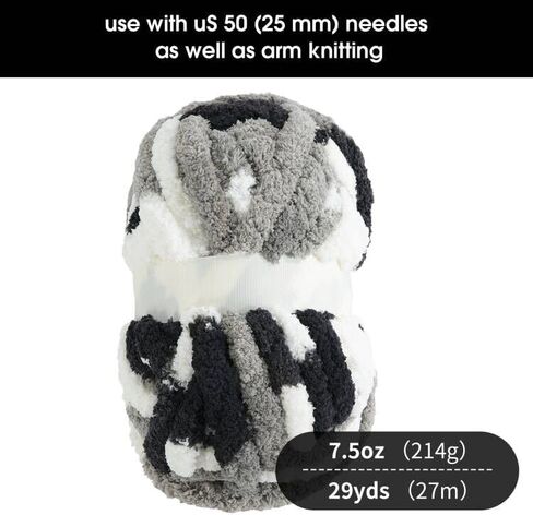 HOMBYS 8 Pack Giant Chunky Yarn for Crocheting,Super Bulky Large Soft Fluffy Yarn,Tie Dye Plush Fuzzy Yarn,Mixed Color Thick Chenille Yarn for Hand Knitting/Arm Knitting (Black, White, Grey) in Kuwait