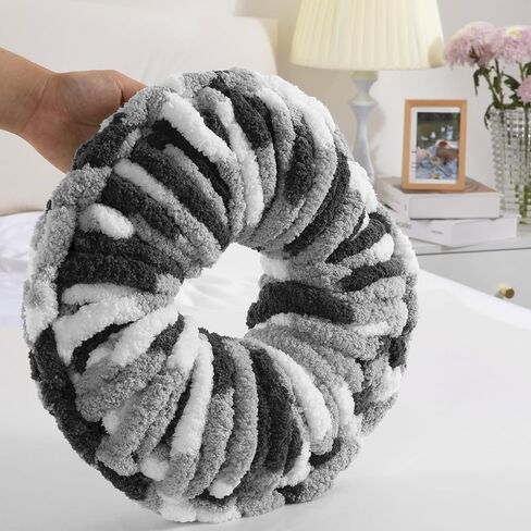 HOMBYS 8 Pack Giant Chunky Yarn for Crocheting,Super Bulky Large Soft Fluffy Yarn,Tie Dye Plush Fuzzy Yarn,Mixed Color Thick Chenille Yarn for Hand Knitting/Arm Knitting (Black, White, Grey) in Kuwait