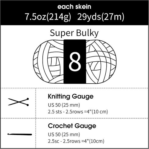 HOMBYS 8 Pack Giant Chunky Yarn for Crocheting,Super Bulky Large Soft Fluffy Yarn,Tie Dye Plush Fuzzy Yarn,Mixed Color Thick Chenille Yarn for Hand Knitting/Arm Knitting (Black, White, Grey) in Kuwait
