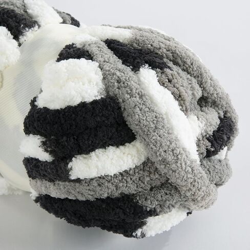 HOMBYS 8 Pack Giant Chunky Yarn for Crocheting,Super Bulky Large Soft Fluffy Yarn,Tie Dye Plush Fuzzy Yarn,Mixed Color Thick Chenille Yarn for Hand Knitting/Arm Knitting (Black, White, Grey) in Kuwait