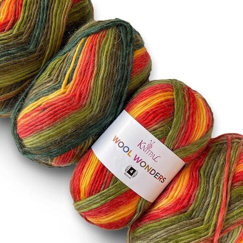 Wool Wonders متوسط ​​الوزن الثقيل/الصوف الأران #4 غزل متنوع فائق النعومة للحياكة والكروشيه، 30% صوف أسترالي و70% أكريليك، 4 شلات، 400 جم/640 ياردة (أوراق الخريف) in Kuwait