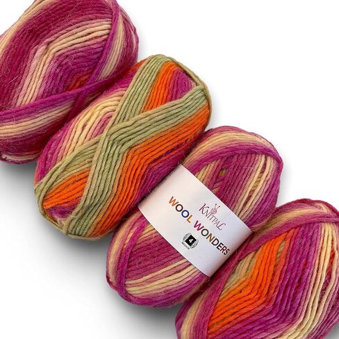 Wool Wonders متوسط ​​الوزن الثقيل/الصوف الأران #4 غزل متنوع فائق النعومة للحياكة والكروشيه، 30% صوف أسترالي و70% أكريليك، 4 شلات، 400 جم/640 ياردة (أوراق الخريف) in Kuwait