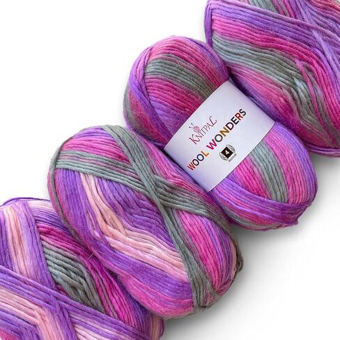 Wool Wonders متوسط ​​الوزن الثقيل/الصوف الأران #4 غزل متنوع فائق النعومة للحياكة والكروشيه، 30% صوف أسترالي و70% أكريليك، 4 شلات، 400 جم/640 ياردة (أوراق الخريف) in Kuwait