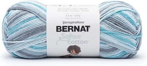 خيوط Bernat Softee القطنية ذات الموجات الزرقاء - 3 عبوات بوزن 120 جم/4.25 أونصة - نايلون - 3 DK (خفيف) - 254 ياردة - الحياكة والكروشيه والحرف اليدوية in Kuwait