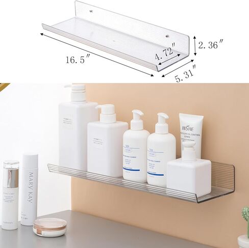 أرفف أكريليك شفافة مقاس 16.5 بوصة من Sooyee، أرفف عائمة لتخزين الحائط، رف عرض الكتب، أرفف حائط لغرفة النوم، الحمام، غرفة المعيشة، المطبخ، مجموعة من 8 قطع in Kuwait