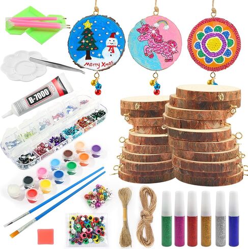 Kids Wooden Painting Kit & Christmas Decorations Crafts Gifts for Boys Girls Ages -Xmas Wood Slice Craft Activities Kits - Creative Art Toys for 5, 6, 7, 8, 9, 10, 11 & 12 Year Old Kids in Kuwait