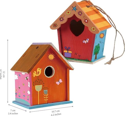 مجموعة بيت الطيور DIY للأطفال، مجموعة بناء يور أون بيرد هاوس للأطفال، تتضمن 3 بيوت طيور غير مكتملة للطلاء والبناء والحبال و12 طلاءً وطلاء لامع وفرشتين وفنون وحرفية للأطفال in Kuwait