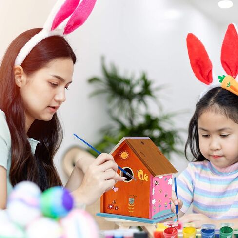 مجموعة بيت الطيور DIY للأطفال، مجموعة بناء يور أون بيرد هاوس للأطفال، تتضمن 3 بيوت طيور غير مكتملة للطلاء والبناء والحبال و12 طلاءً وطلاء لامع وفرشتين وفنون وحرفية للأطفال in Kuwait