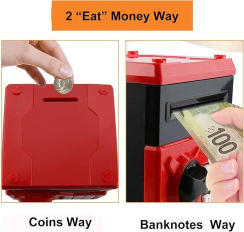 Kids Piggy Bank for Boys Girls, Jhua Mini ATM Saving Bank, Electronic Coin Money Bank with Password Lock/Paper Money Scroll Saving Box, Great Birthday Toy for Kids 4-12 (Red) in Kuwait