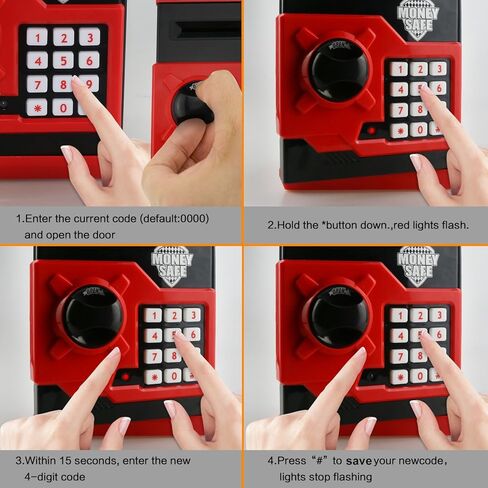 Kids Piggy Bank for Boys Girls, Jhua Mini ATM Saving Bank, Electronic Coin Money Bank with Password Lock/Paper Money Scroll Saving Box, Great Birthday Toy for Kids 4-12 (Red) in Kuwait