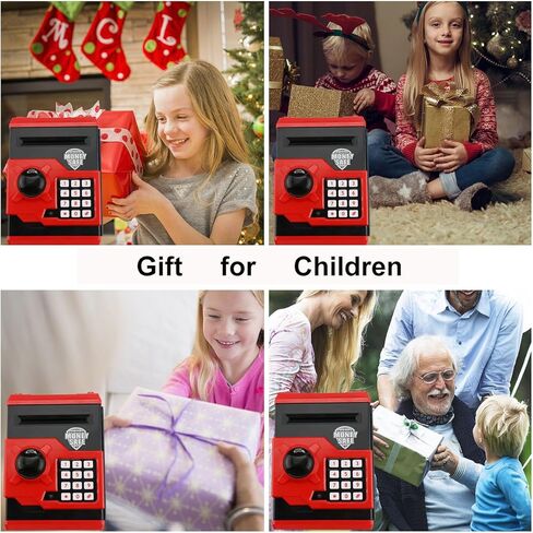 Kids Piggy Bank for Boys Girls, Jhua Mini ATM Saving Bank, Electronic Coin Money Bank with Password Lock/Paper Money Scroll Saving Box, Great Birthday Toy for Kids 4-12 (Red) in Kuwait