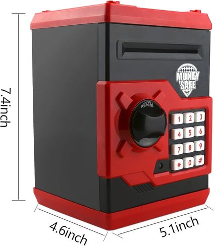 Kids Piggy Bank for Boys Girls, Jhua Mini ATM Saving Bank, Electronic Coin Money Bank with Password Lock/Paper Money Scroll Saving Box, Great Birthday Toy for Kids 4-12 (Red) in Kuwait