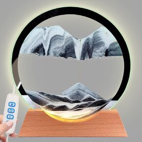 صورة فنية رملية متحركة مقاس 8 بوصات من Aoderun مع قاعدة خشبية ملونة بإضاءة LED وقاعدة خشبية متحركة فن الرمل السائل حركة ثلاثية الأبعاد لرمال البحر العميق أثناء الحركة للكبار ألعاب الاسترخاء ديكور المنزل والمكتب (وردي)