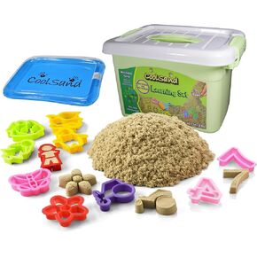 دلو ديلوكس CKMS20 من CoolSand - إصدار التعلم - تتضمن المجموعة: رمل للعب في الأماكن المغلقة قابل للتشكيل 2 كجم، قوالب تشكيل، صندوق رمل قابل للنفخ ودلو تخزين - يتميز بحركة حركية حسية in Kuwait