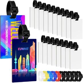 Sublimation Blank Luggage Tags, AMADAILY 6Pack Luggage Tag Suitcase Tags w/ 11Pcs Multicolor Straps Double Sided MDF Suitcase Label Tag with Slots Sublimation Blanks Products for DIY Heat Transfer