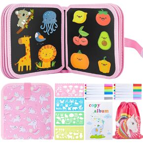 مجموعة كتب رسومات الشعار المبتكرة القابلة للمسح للأطفال، مجموعة رسم كتاب رسم سحري قابلة لإعادة الاستخدام، نشاط طائرة السفر للأطفال الصغار الذين تتراوح أعمارهم بين 3 و4 و5 و6 (وحيد القرن الوردي) in Kuwait