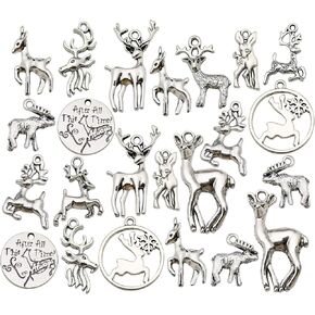 100g (60pcs) Wholesale Bulk Lots Christmas Animal Elk Deer Charms for Jewelry Making Mixed Smooth Tibetan Silver Metal Charms Pendants DIY For Jewelry Making Necklace Bracelet and Crafting (M366) in Kuwait