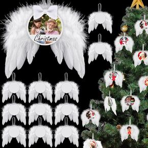 عيد الميلاد الأبيض أجنحة الملاك زخرفة معلقة، ريشة ديكور معلق مع المعلقات فارغة التسامي لشجرة عيد الميلاد الحرف أجنحة الملاك ديكور عيد الميلاد (نمط القلب، 24 جهاز كمبيوتر شخصى) in Kuwait