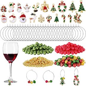 WILLBOND 670 Pieces Christmas Wine Glass Charms Assorted Charm Pendant Wine Glass Charm Rings Christmas Bells Gold Beads Red Green Beads for Xmas Wine Glass Markers DIY Making Jewelry in Saudi Arabia