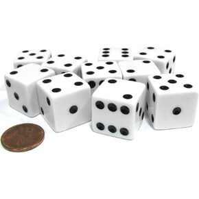 Set of 10 Large Six Sided Square Opaque 19mm D6 Dice - White with Black Pip Die in Saudi Arabia