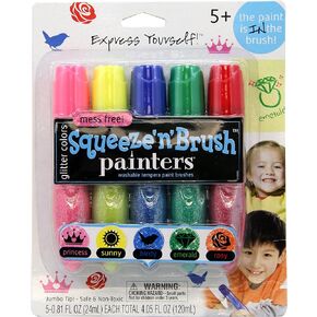 Painters Squeeze 'N Brush Washable Tempera Paint Brushes, Glitter Colors, Set of 5 Brushes (E113) in Kuwait