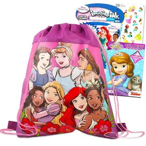 حزمة حقيبة سفر بشخصيات أميرات ديزني من 4 قطع - مجموعة سفر الأميرات مع كتب تلوين وألعاب وألغاز وملصقات الأميرة (حقيبة برباط للأميرات) in Kuwait