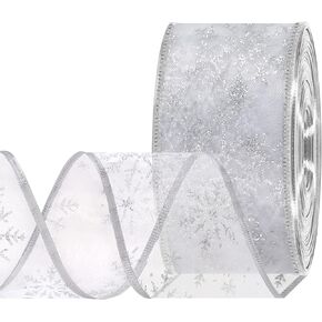 Green Wired Christmas Ribbon - Snowflake Sheer Glitter Ribbon for Christmas Tree, Gift Wrapping, Christmas Decorations - 2.5 inch x 50 Yards in Kuwait