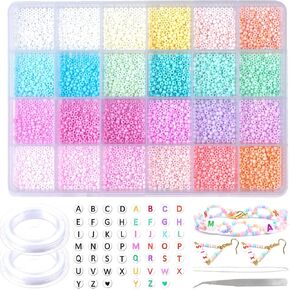 6000 pcs Pastel Glass Seed Beads, Macaron 3MM Samll Craft Bead Pony Beads with Letter Alphabet Beads,Elastic String for DIY Bracelet Necklace Jewelry Making Supplies in Kuwait