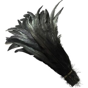 LONDGEN 50PCS Nature Rooster Coque Tails Feathers 12-14inch for Stage Performances and Costume Decoration (Black)