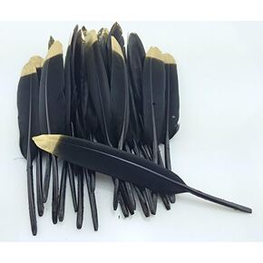 Colorful Gold Dipped Feather in Bulk for Craft Party Decoration Goose Feathers 20pcs/Pack/ (Black&Gold)