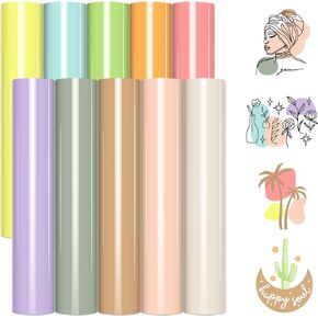 VINYL FROG 10 Sheets Heat Transfer Vinyl Bundle 12"x10" Deep Color HTV Vinyl Packs 10 Assorted Rainbow Color Iron on Vinyl Easy to Weed HTV Vinyl for DIY T-Shirts