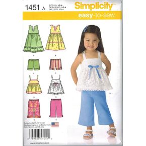 Simplicity 1451 Easy to Sew Toddler Girl's Dress, Top, Cropped Pants, and Shorts Sewing Patterns, Sizes 1/2-4 in Saudi Arabia